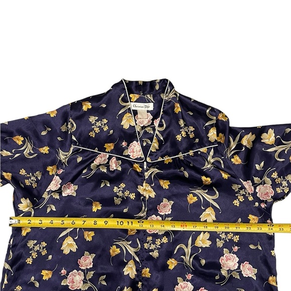 Christian Dior Vintage Silk Satin Flower Nightgown Pajamas Kimono Robe Blue - Picture 8 of 9